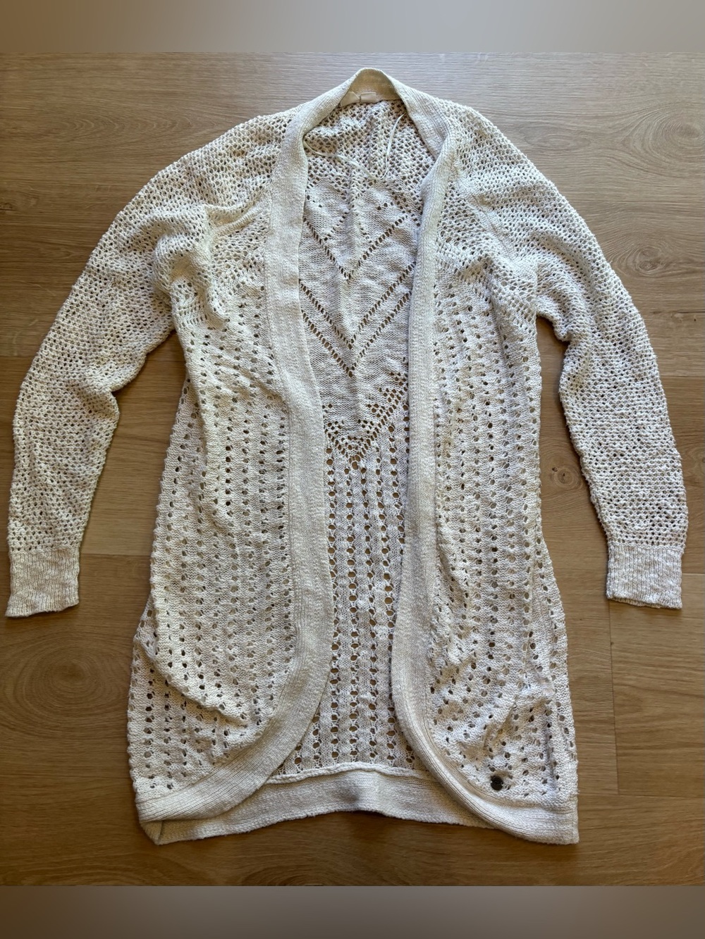 Roxy Cream Open-Knit Lace Pattern Cardigan
